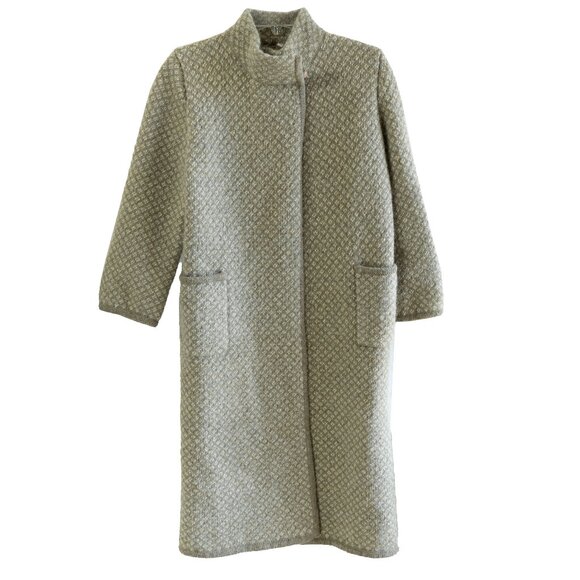 Mohair Knit Sweater Coat Vintage 80s Knit Knee Length mock Neck Duster Cardigan - Picture 1 of 11